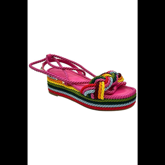 Valentino Garavani Shoes - Valentino Garavani Braided Rockstud Wedge Sandals Rainbow - Medium